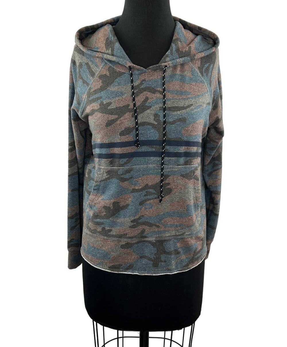 SUNDRY Gray / Pink Camo Pullover Drawstring Hoodie Sweatshirt Camouflage 0 XS
